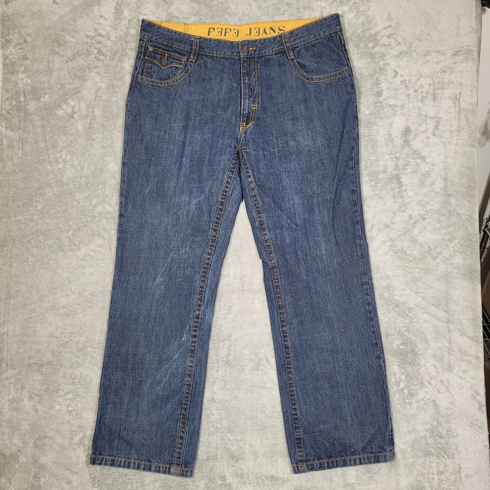 Pepe Jeans London Mens 40x33 Dark Wash Loose Fit Cotton Y2K Hip Hop Skater